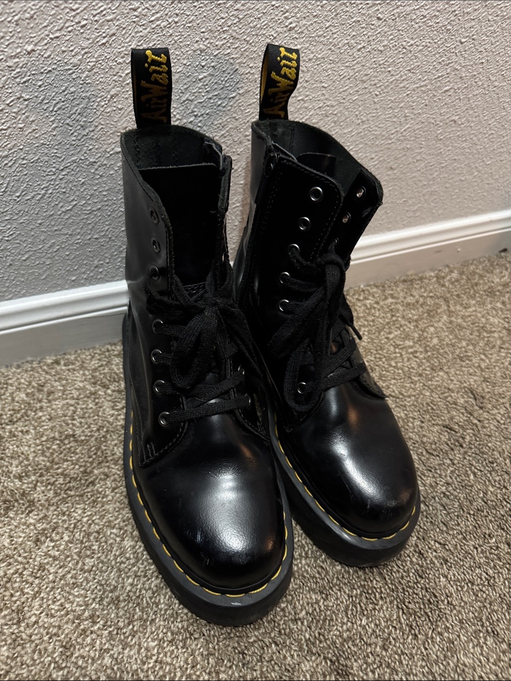 Black Jadon Platform Leather Doc Martens - Picture 2 of 5